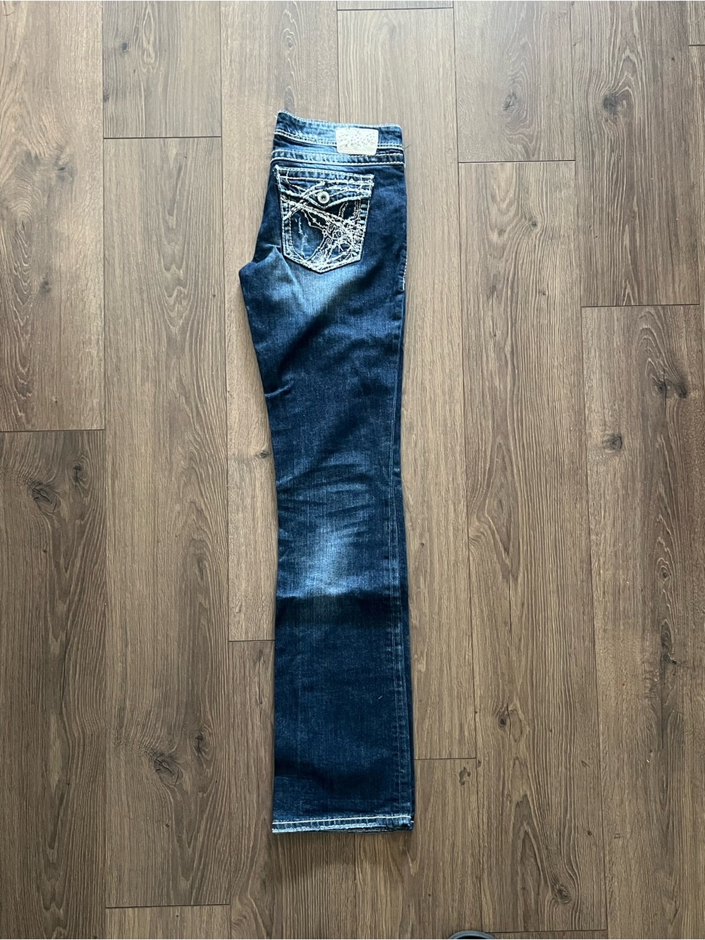 Silver Jeans Dark Blue Boot Cut Jeans with Embroidered Back Pockets